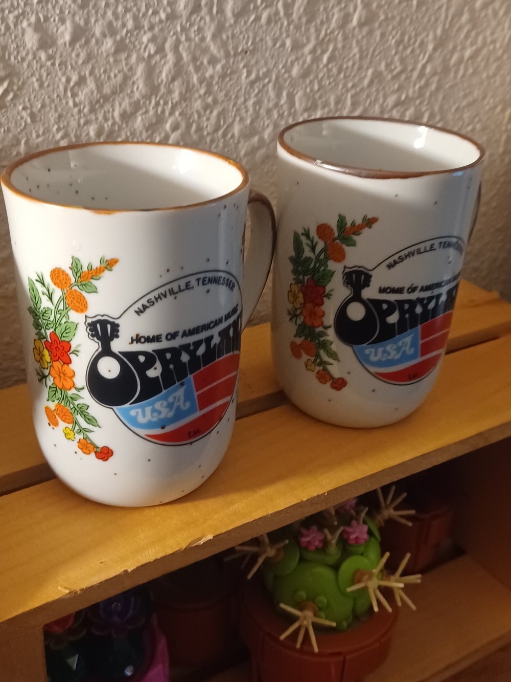 USA White Ceramic Mug with Floral Motif